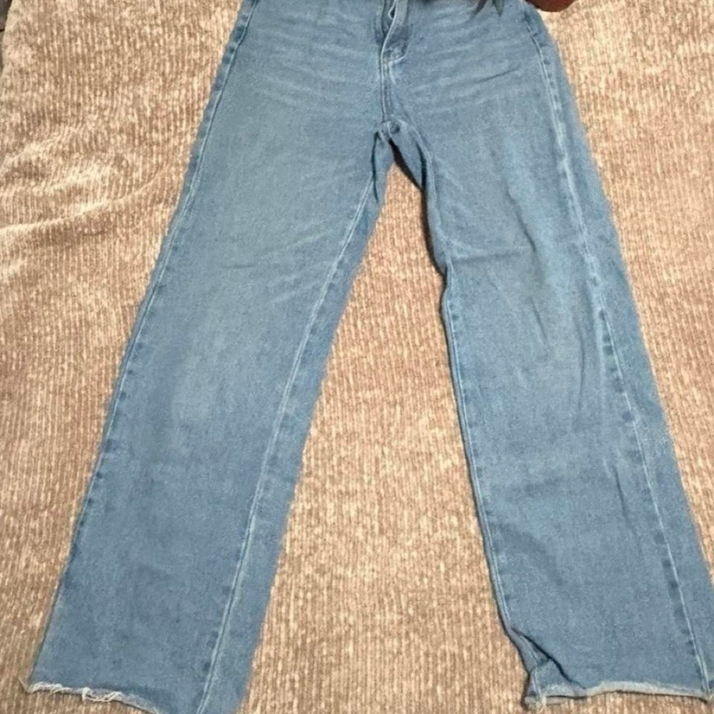 SHEIN Womens Blue Denim Relaxed Fit Wide Leg Raw Hem Jeans Size XS